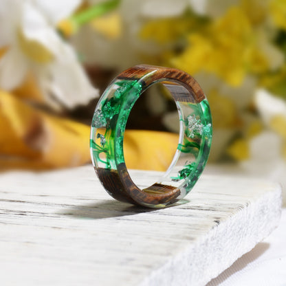 Wood Resin Ring Transparent Epoxy Resin Ring Fashion Handmade Dried Flower