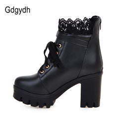 Lace Ankle Boots Thick High Heels Women Boots Lacing