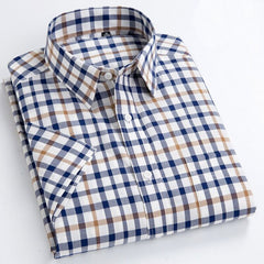 Summer Short Sleeve Plaid Shirts Fashion Men Business Formal