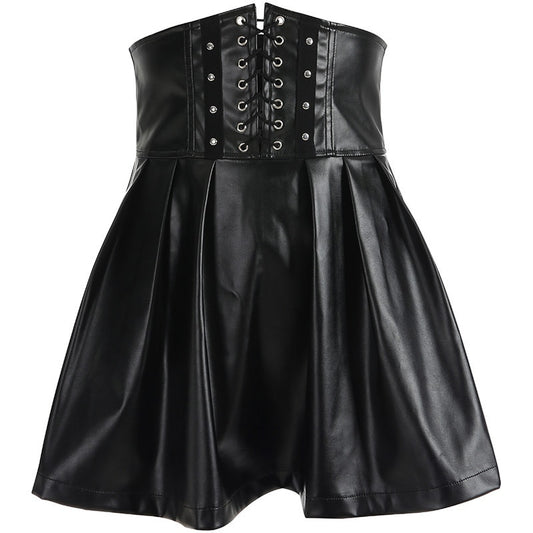 Women Skirts Gothic Harajuku Bandage Faux Leather Korean Fashion Black Mini