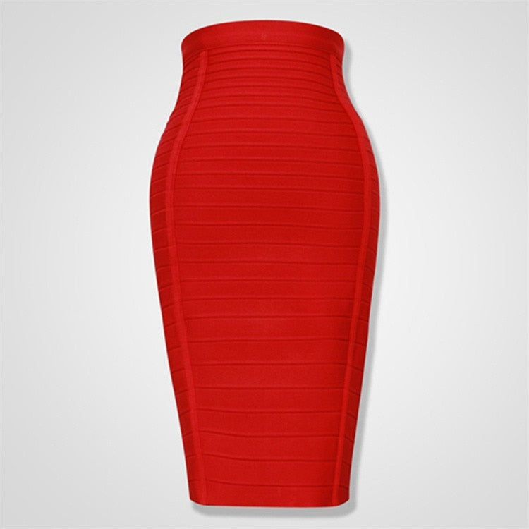 High Quality Black Red Blue Orange Zipper Bodycon Rayon Bandage Skirt Day Party