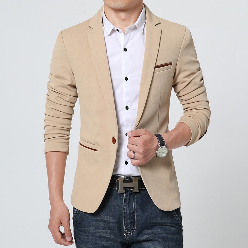 Men Blazer Spring Fashion Brand Slim Fit Men