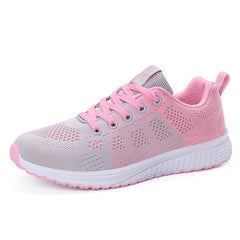 Women Casual Shoes Fashion Breathable Walking Mesh Lace Up Flat Shoes
