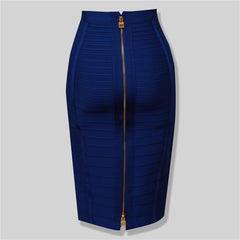 High Quality Black Red Blue Orange Zipper Bodycon Rayon Bandage Skirt Day Party