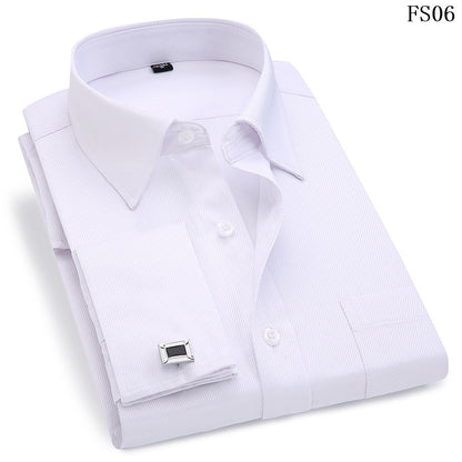 Men French Cuff Dress Shirt White Long Sleeve Casual Buttons Shirt