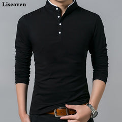 Liseaven T-Shirt Men Cotton T Shirt Full Sleeve tshirt Men Solid Color T-shirts