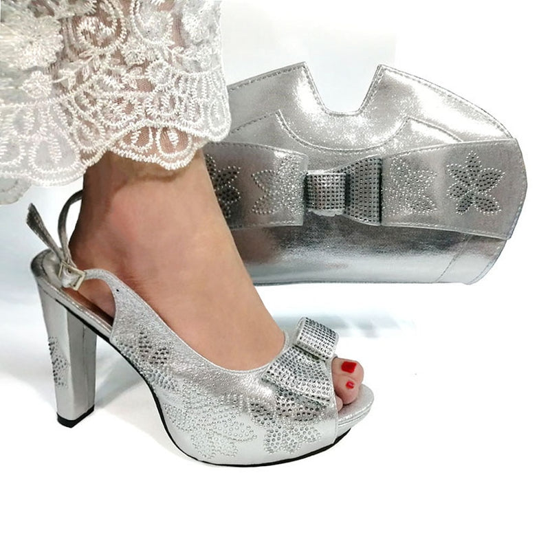 Ladies Fashion Shoes and Bag Set  Italian Design Decorated with Rhinestone