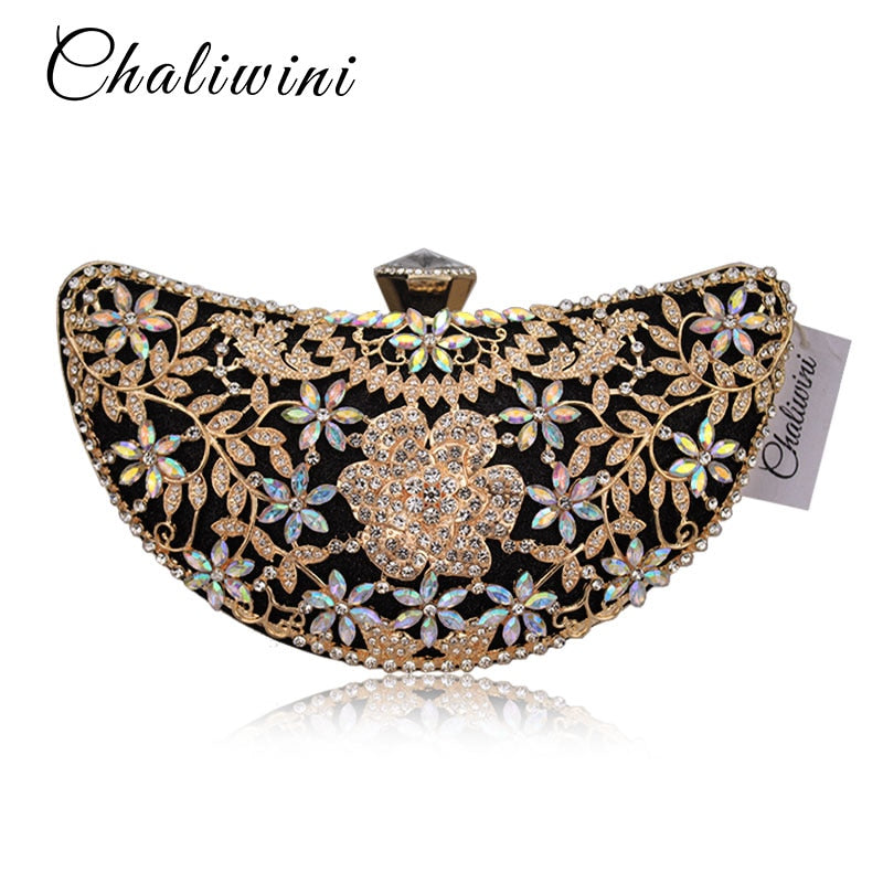 Chaliwini Classic Women Clutch Evening Bag Hollow Out Metal Wedding Sequined