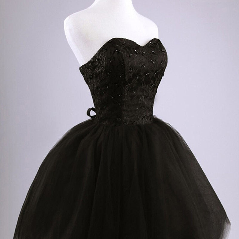 elegant women short prom dress black lace up princess sweetheart beading fashion