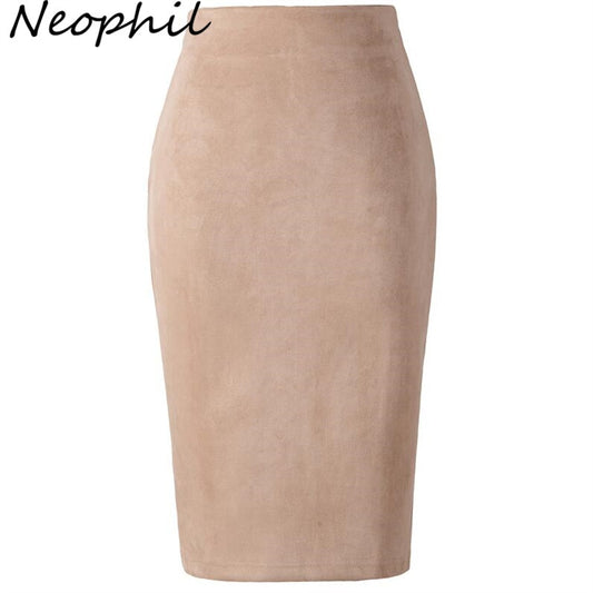 Winter Women Midi Pencil Skirt High Waist Gray Pink