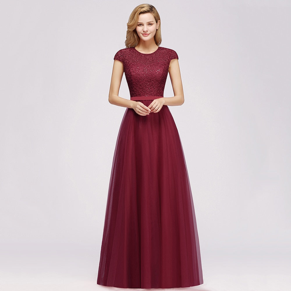 Homecoming Dresses: Tulle Long Prom Dresses With Sequins Diamonds Crystal Scoop