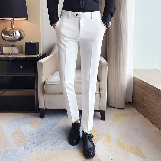 Men Suit Pants Solid Color Casual Business Dress Pants Slim