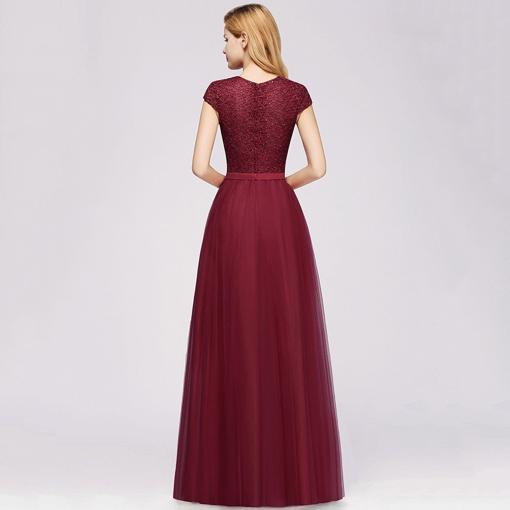 Homecoming Dresses: Tulle Long Prom Dresses With Sequins Diamonds Crystal Scoop