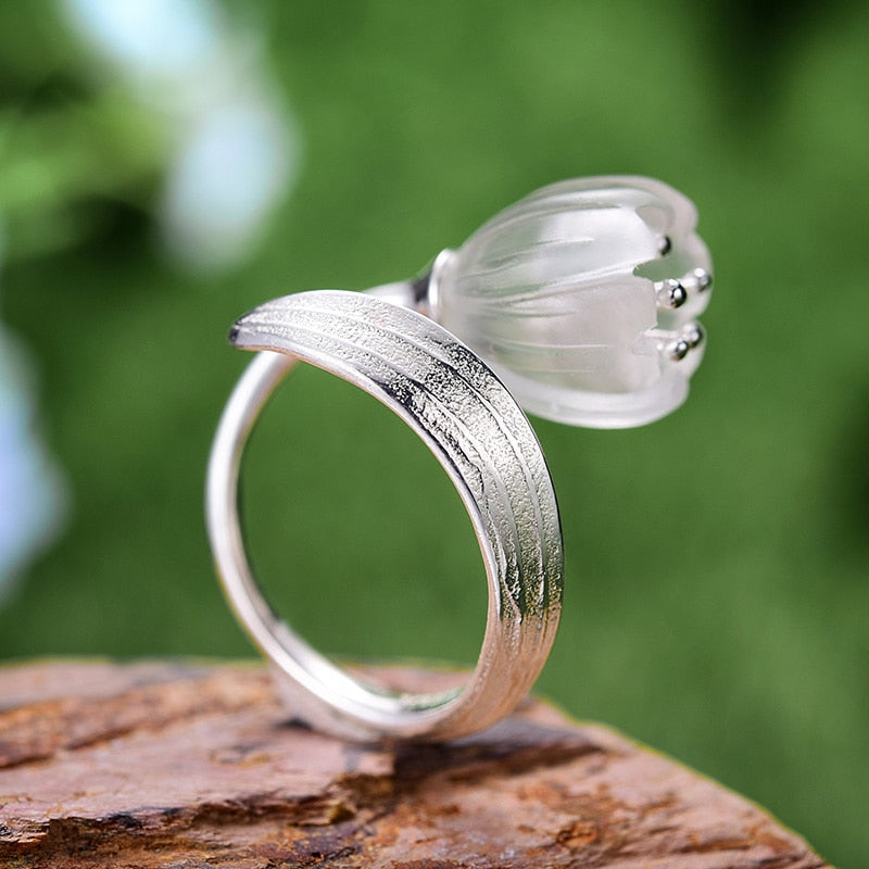 Lotus Fun Real 925 Sterling Silver 18k Gold Ring Natural Crystal Handmade