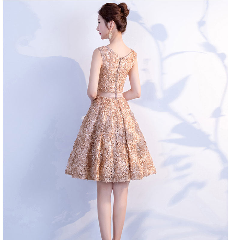 Homecoming Dresses: Short Prom Dresses V Neck Lace petals Formal