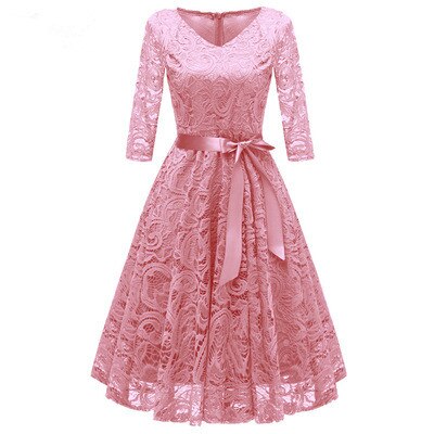 Homecoming Dresses: V-neck Bow Lace Short Bridesmaid Dresses wedding party dress