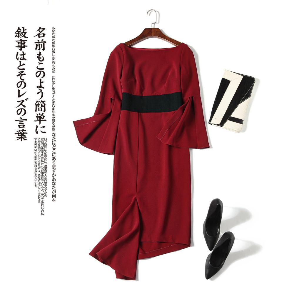 irregular waist-tightening dress, red medium-length dress and dress