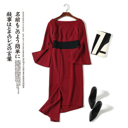 irregular waist-tightening dress, red medium-length dress and dress