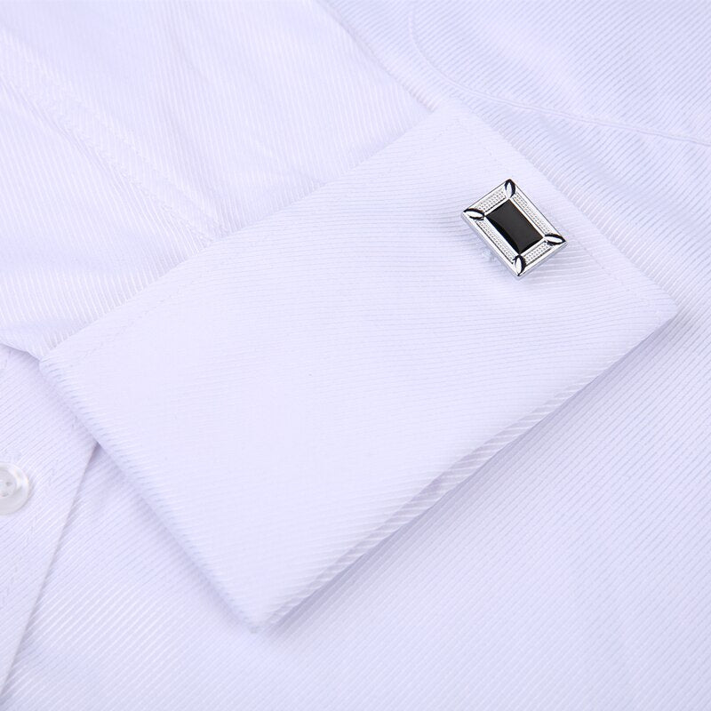 Men 's French Cufflinks Business Dress Shirts Long Sleeves White Blue