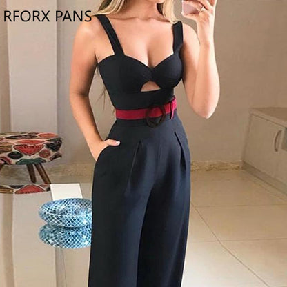 Cut Out Twist Front Wide Leg Jumpsuit Office Lady Casual Look for Women