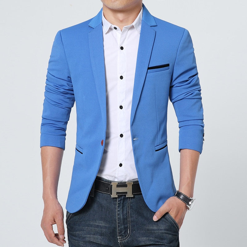 Men Blazer Spring Fashion Brand Slim Fit Men