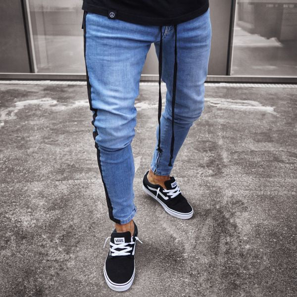 Skinny Jeans Men Hip Hop Stripe Elastic Slim Fit Denim Pants Male Stretchy Pencil