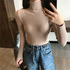 Winter Thick Sweater Women Knitted Ribbed Pullover Sweater Long Sleeve