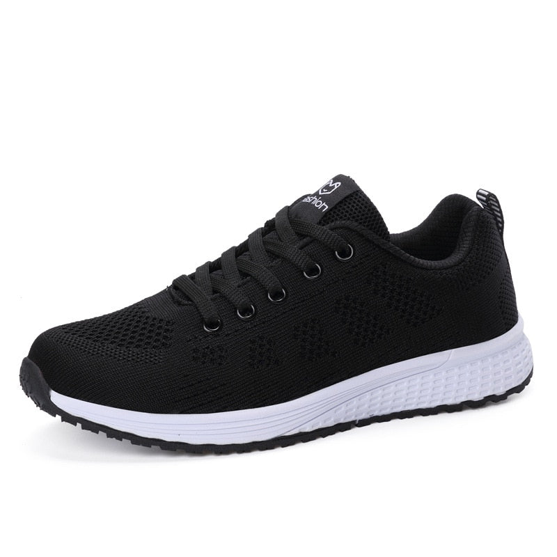 Women Casual Shoes Fashion Breathable Walking Mesh Lace Up Flat Shoes