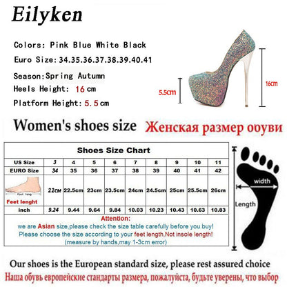 Ultra High Heels Woman Shoes Sexy Bling Pumps Party Dress Shoes Black Pink Blue Size 34-45