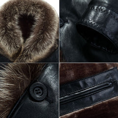 Holyrising Real Raccoon Fur Collar Men Faux Leather Jackets Winter