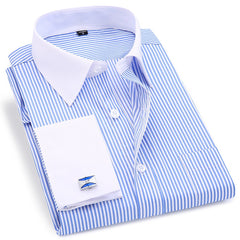 Men French Cuff Dress Shirt White Long Sleeve Casual Buttons Shirt