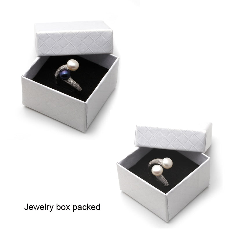 Real 925 Sterling Silver Double Pearl Rings Women,daughter gift bridal black pearl
