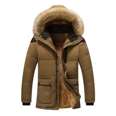 M-5XL Fur Collar Hooded Men Winter Jacket Fashion Warm Wool Liner Man