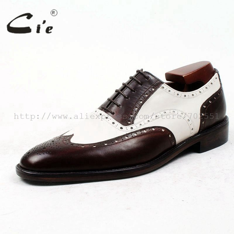 round toe brown white bespoke men shoe custom handmade 100% genuine