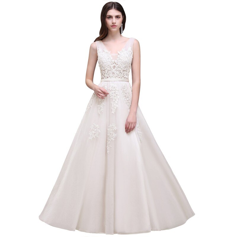 Homecoming Dresses: Women Elegant V Neck Tulle Sleeveless Lace Bridesmaid Dress