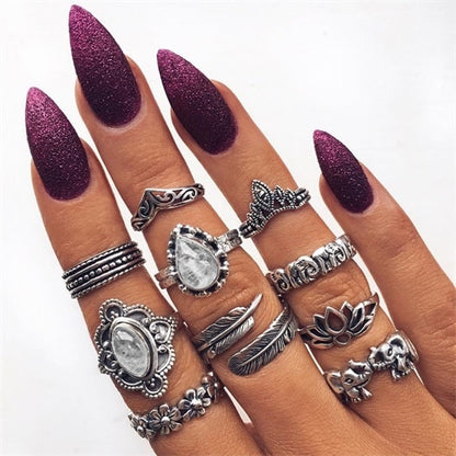 Bohemian Vintage Gold Crystal Geometric Joint Ring Set for Women Star