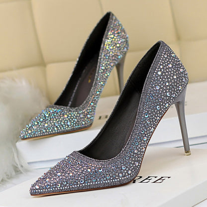 Women Pumps Glitter Crystal High Heels For Women Shoes Gold Black
