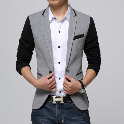 Slim Fit Casual jacket Cotton Men Blazer Jacket Single Button Gray Mens Suit