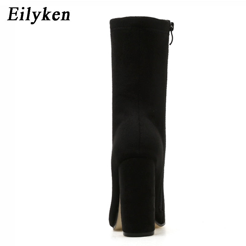 Flock Ankle Boots Women For Autumn Winter Fashion Pointed