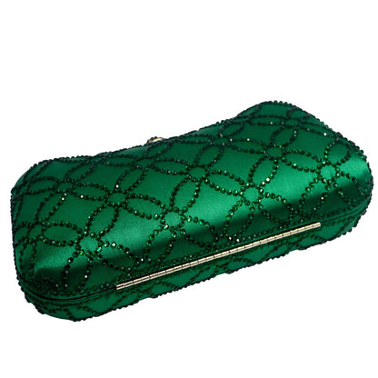 Flower Emerald Dark Green Rhinestone Crystal Clutch Evening Bags for Womens