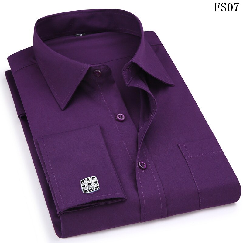Classic Black French Cufflinks Men's Business Dress Long Sleeve Shirt
