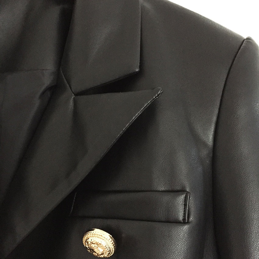 Winter Designer Blazer Jacket Women Lion Metal Buttons Double Breasted