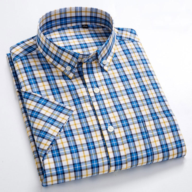 Summer Short Sleeve Plaid Shirts Fashion Men Business Formal