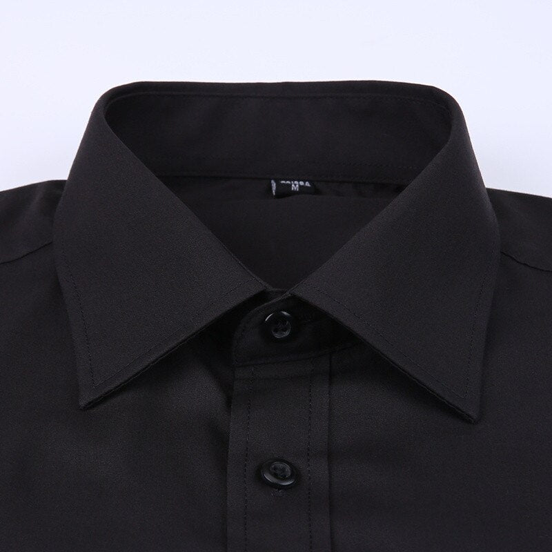 Classic Black French Cufflinks Men's Business Dress Long Sleeve Shirt