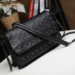 England Style Skull Women Crossbody Bag Leather Small Skull Shoulder Bag Chain