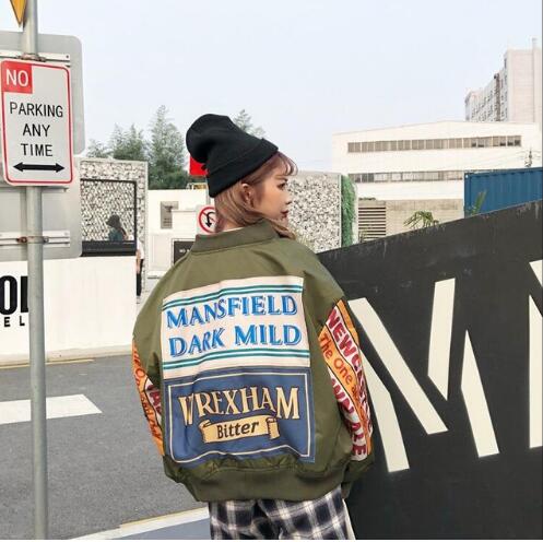 Spring Jacket Women Windbreaker Coat Patch Designs Harajuku Loose Bomber