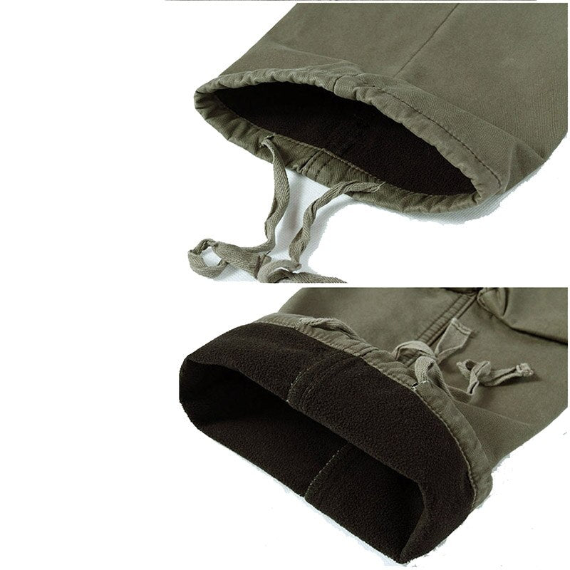 Winter Fleece Men Cargo Pants Loose Fit Multi-pocket Male