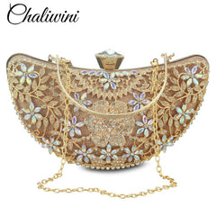 Chaliwini Classic Women Clutch Evening Bag Hollow Out Metal Wedding Sequined