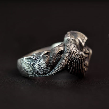Norse Mythology Odin Raven Rings Mens Viking Wolf Stainless Steel Ring