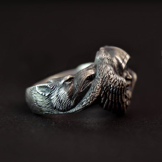 Norse Mythology Odin Raven Rings Mens Viking Wolf Stainless Steel Ring